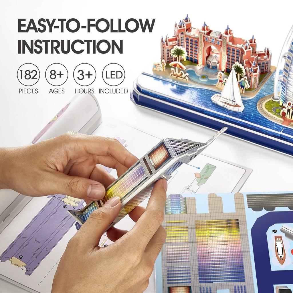 Cubic Fan 3D Puzzle Craft Kit, No Glue or Tools Required, Dubai (with LED) L523h