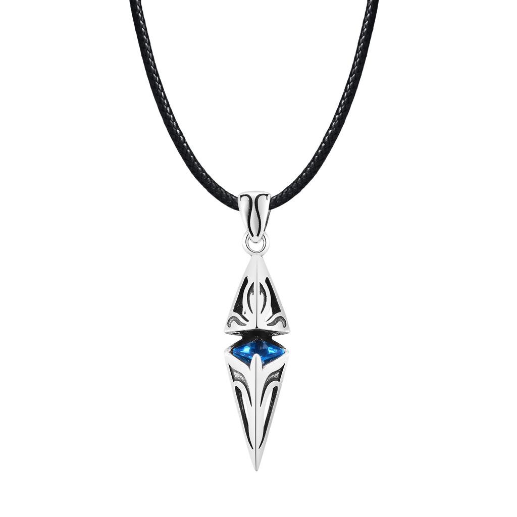 Collane Vnox Eleganti con Pietra Blu per Uomo, Gioielli Collana con Ciondolo Geometrico Cubo in Acciaio Inossidabile, Regali per Festa di Compleanno per Lui