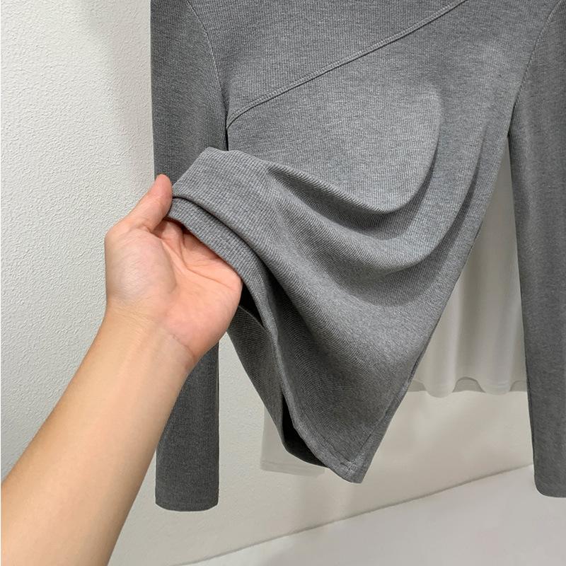 Stand-up collar bottoming shirt women's 2025 autumn clothing new women's clothing design sense splicing elastic inner tight long-sleeved top