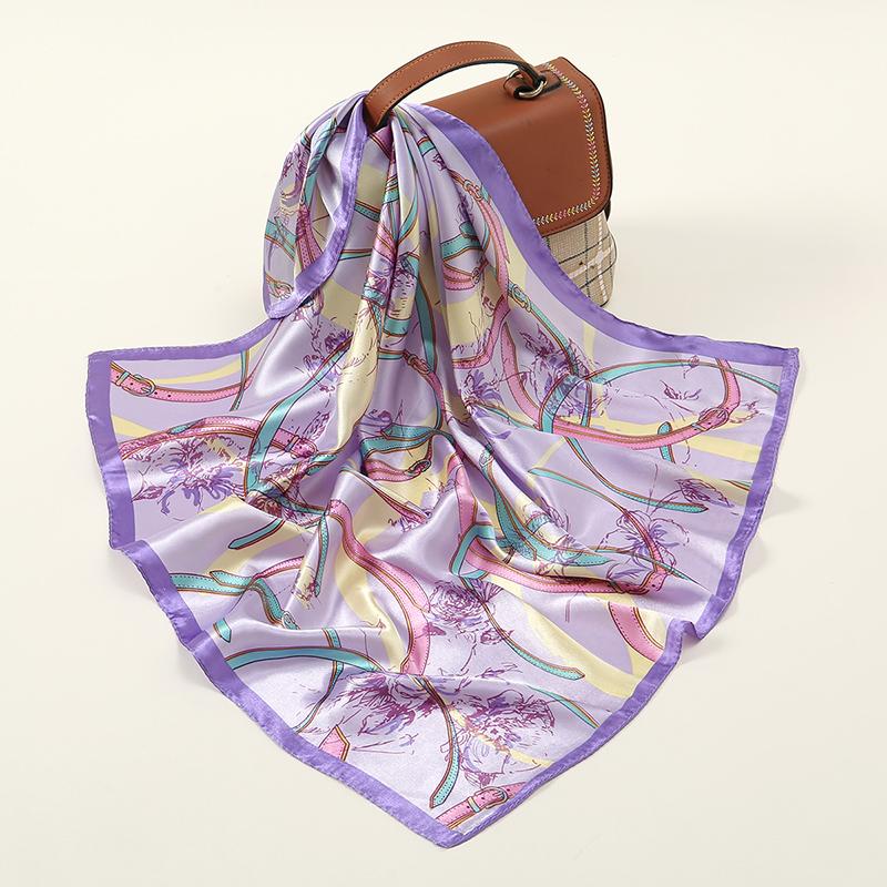 

60*60Cm Luxury Floral Silk Square Scarf Women Soft Satin Kerchief Hairband Neckerchief Head Hijab Headband Foulard Bag Ribbon