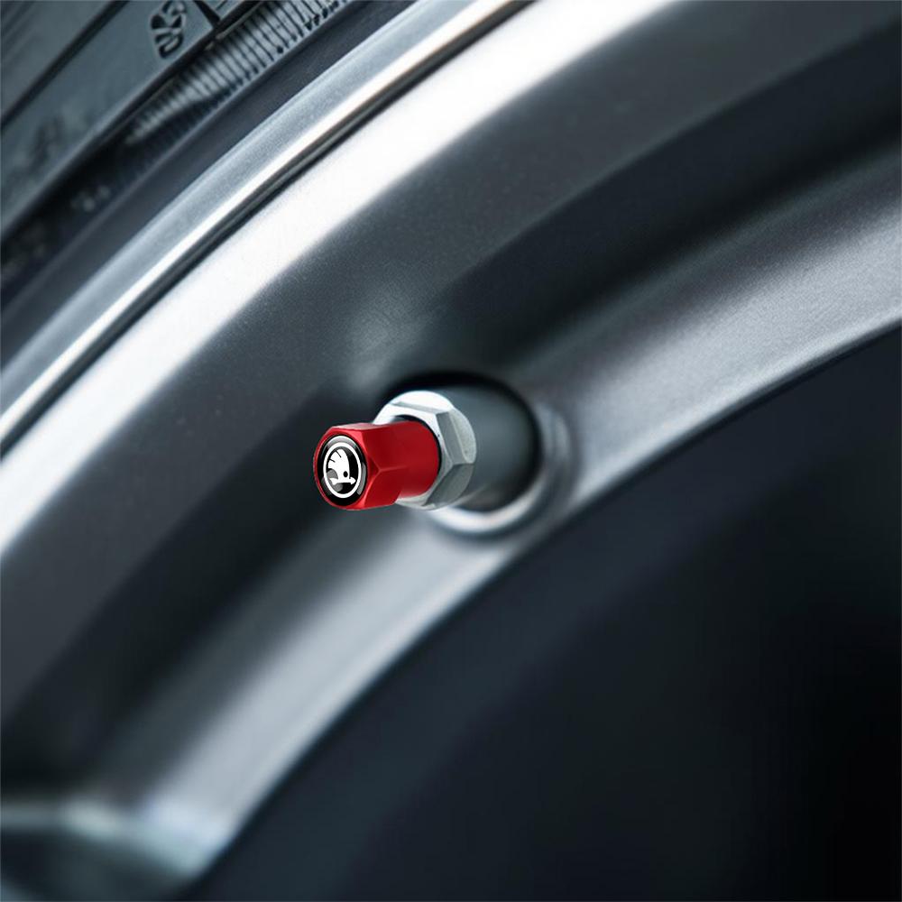 4Pcs Car Styling Aluminum Metal Car Wheel Tire Air Valve Caps Cover For Skoda Rapid Octavia A5 RS Kodiaq Fabia A7 Kamiq Karoq  HA5