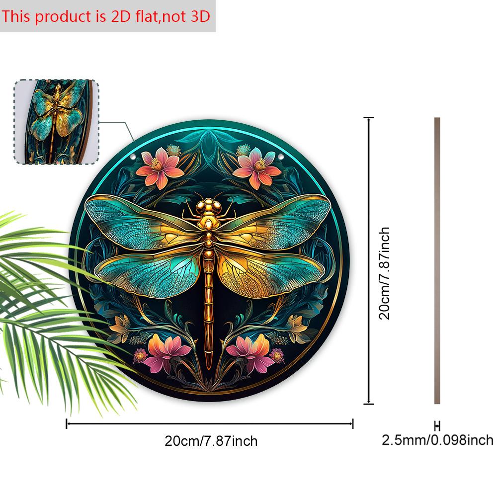 Vintage Holzschild mit Libellen- und Blumenmuster - Künstlerisches rundes Ornament für Haustür, Wandbehang-Dekor - Ideale Hängedekoration für Zuhause