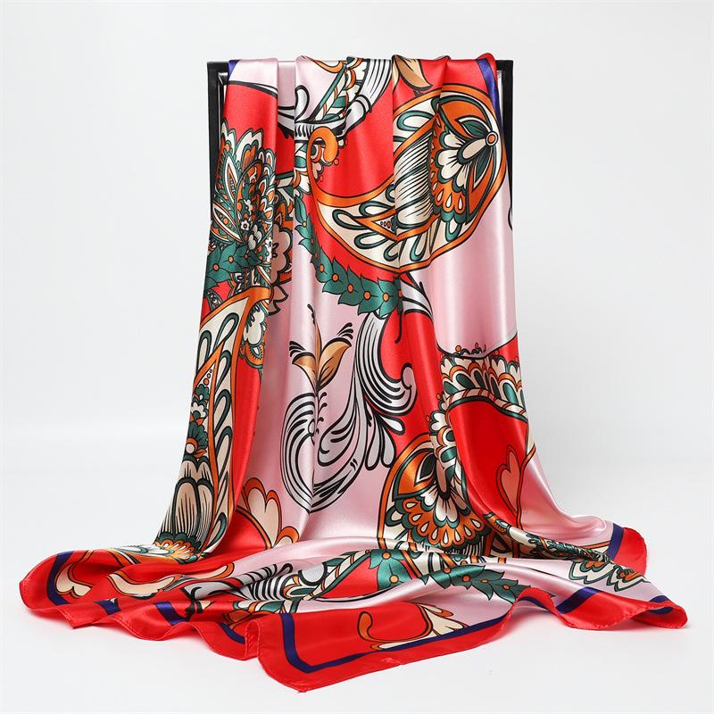 Color Matching Cashew Nut Satin Printed Silk Scarf Shawl Sunscreen Large Square Scarf Satin Imitation Silk Shawl Headscarf