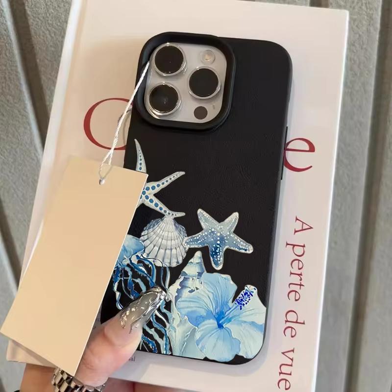 Ocean Jellyfish Lily Flower Pattern Phone Case For iPhone 17 Pro Max 16 Plus 15 Pro 14 13 12 11 X 17Air Lychee Textur Soft Cover