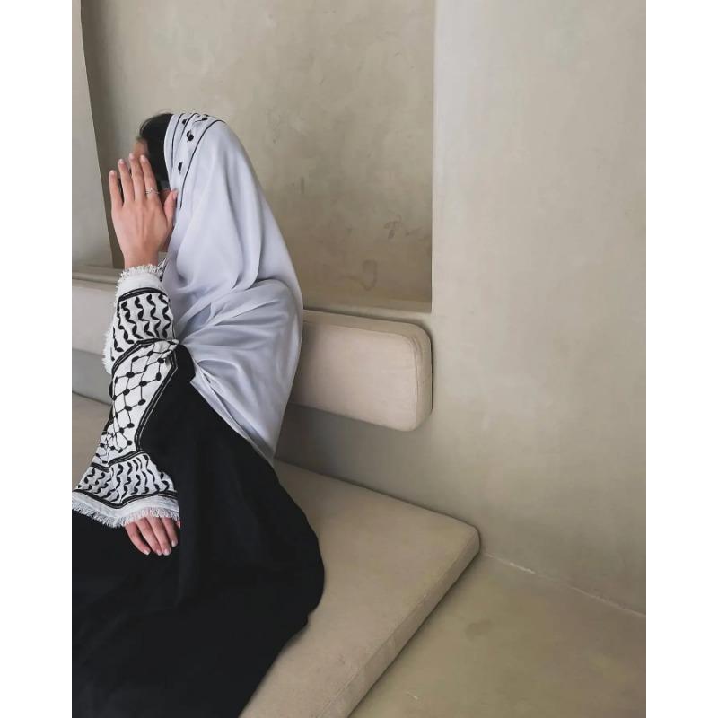 Muslim Dress Modest Islamic Clothing New Soft Crepe Embroidery Palestine Kefiyyeh Abaya Ramadan Tassel Dubai Abaya Women