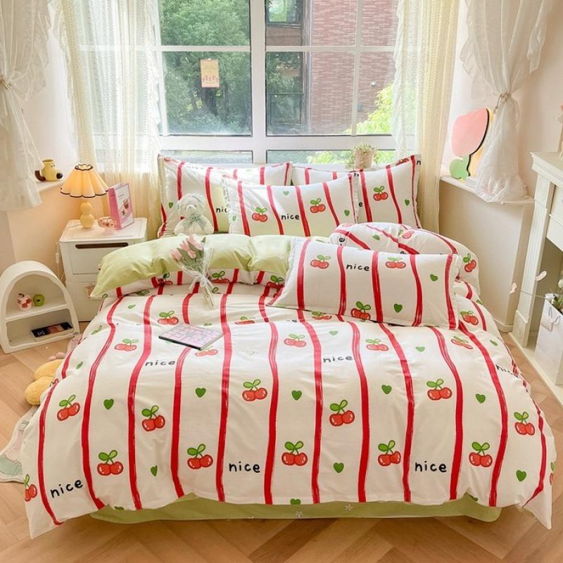 Nordic Style 100% Cotton Bedding Set Duvet Cover with 2pc Pillowcase for Student Dormitory Flower Print Lady's Double King Bed