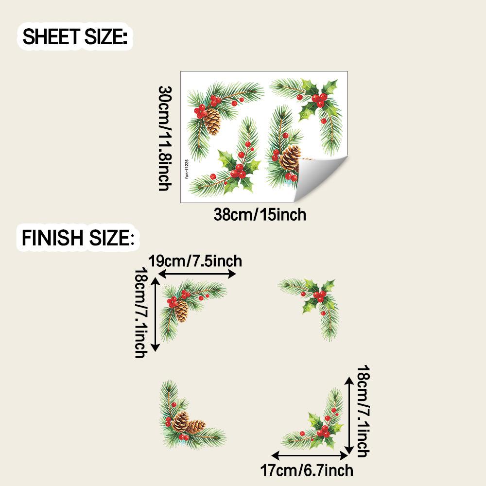 Christmas Pinecone Four-cornered Border Decorative Window Sticker for Home Balcony Glass Window Beautification.