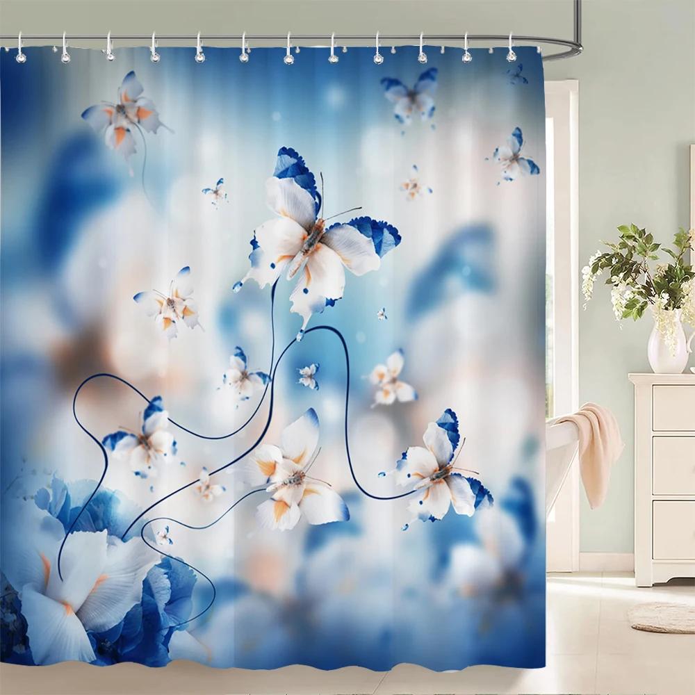 

Butterfly Pattern Shower Curtain, Bathroom Decor Flowers And Butterflies Printing Waterproof Fabric Shower Curtian With Hooks W60H190(CM)-1 Pcs
