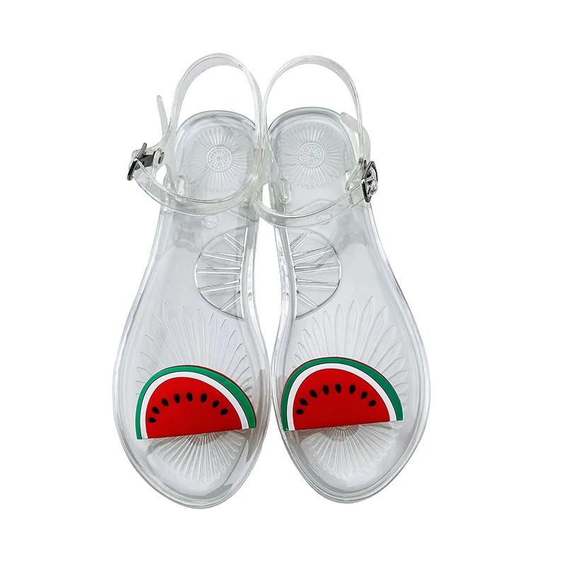 Fashion Women Fruit Sandals Transparent PVC Flat Flip-flop Sandal Ladies 2025 Summer Outdoor Fashion Non-slip Buckle Strap Beach Shoes