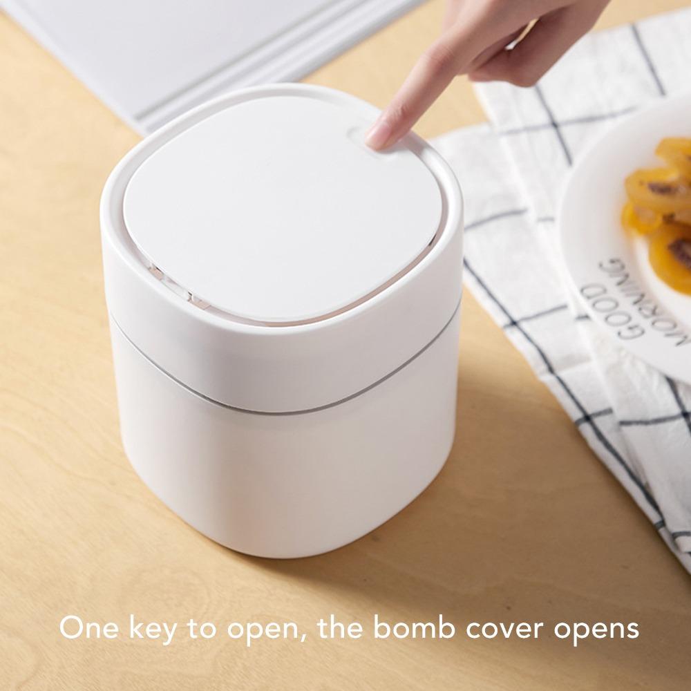 Push Button Lid Small Debris Storage Can Desk Trash Can With Lid Coffee Table