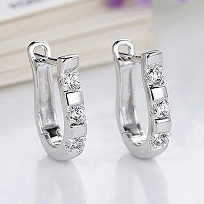 Neue zierliche U-förmige Creolen mit Kristall, kubischer Zirkon, silberfarben, modische Ohrringe für Frauen, Alltagskleidung, zurückhaltender Schmuck