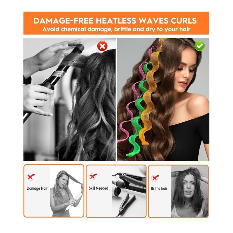 AEE4-40 Pieces Heatless Waves Hair Curler, No Heat Damage Wavy Hair Curlers With 2 Sets Of Styling Hooks, Heatless Curls