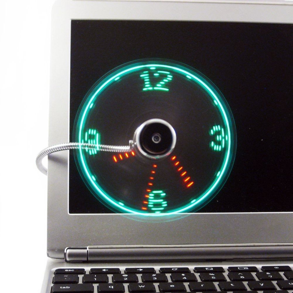 Adjustable LED Clock  Fan Flexible Gooseneck USB Clock  Fan Hand Clock Cool Fan  PC Notebook