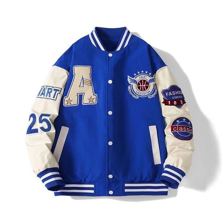 Men's Retro Embroidered College-Style Baseball Jacket - Spring/Autumn Trendy Pilot Jacket for Couples