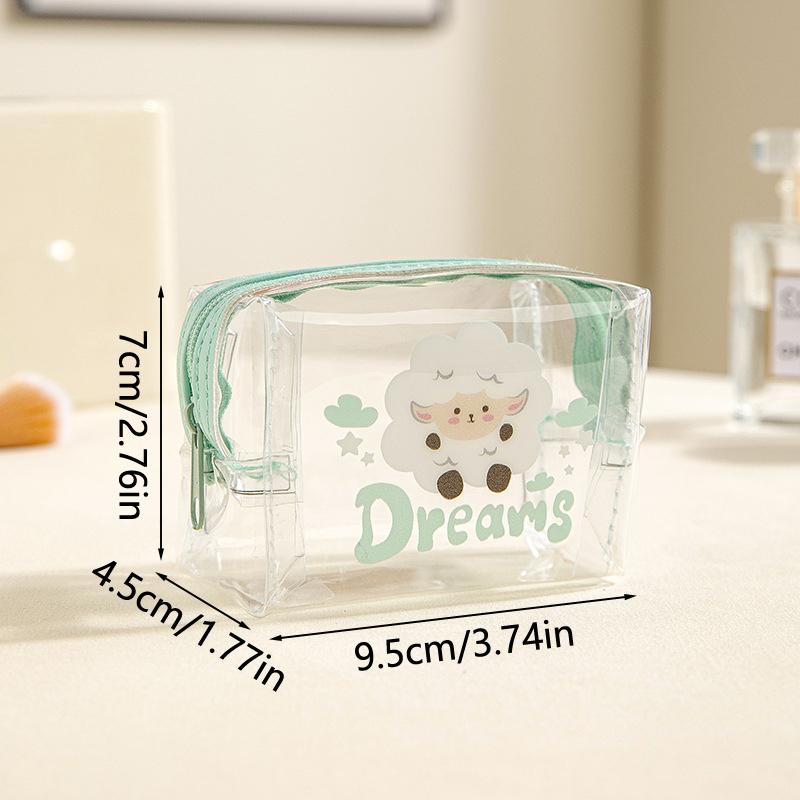 Mini bolsa transparente para moedas em PVC à prova d'água, bolsa para fones de ouvido, desenho de animal, batom, capa para chaves portátil