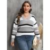 Women's Pullover Sweater Plus Size Women's Fashion European and American Style Autumn Winter New V-neck Color Block Fashion Sweater