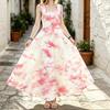 Women Sleeveless U Neck Maxi Dress,Pink Tie Dye Sundress,Abstract Splash Print,Summer Beach Dress
