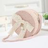 Mini Lace Bow Straw Bag Hand-woven Round Summer Beach Bag Lightweight Zipper Kids Crossbody Purse