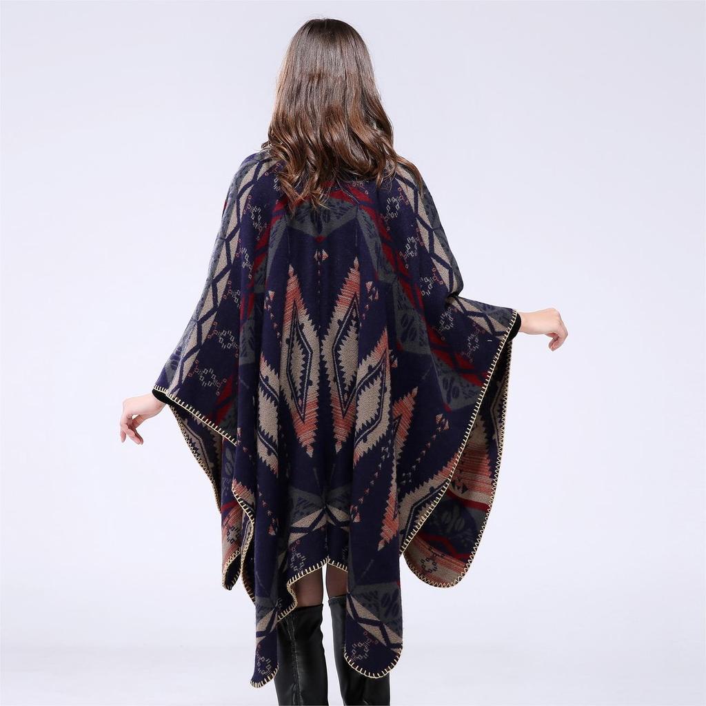 Women's Thickened Imitation Cashmere Shawl - Autumn/Winter European & American Style Cape, Warm Decorative Air-Conditioning Scarf