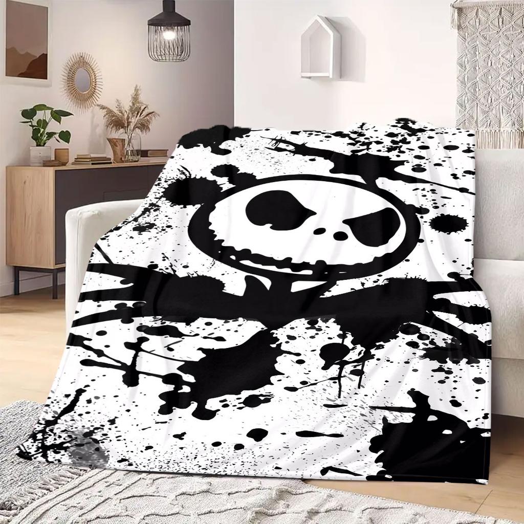 Jack Sally Print Cartoon Flannel Blanket for Travel Picnics Bedrooms Sofas Beds Chairs Home Decor Unique Design Various Sizes