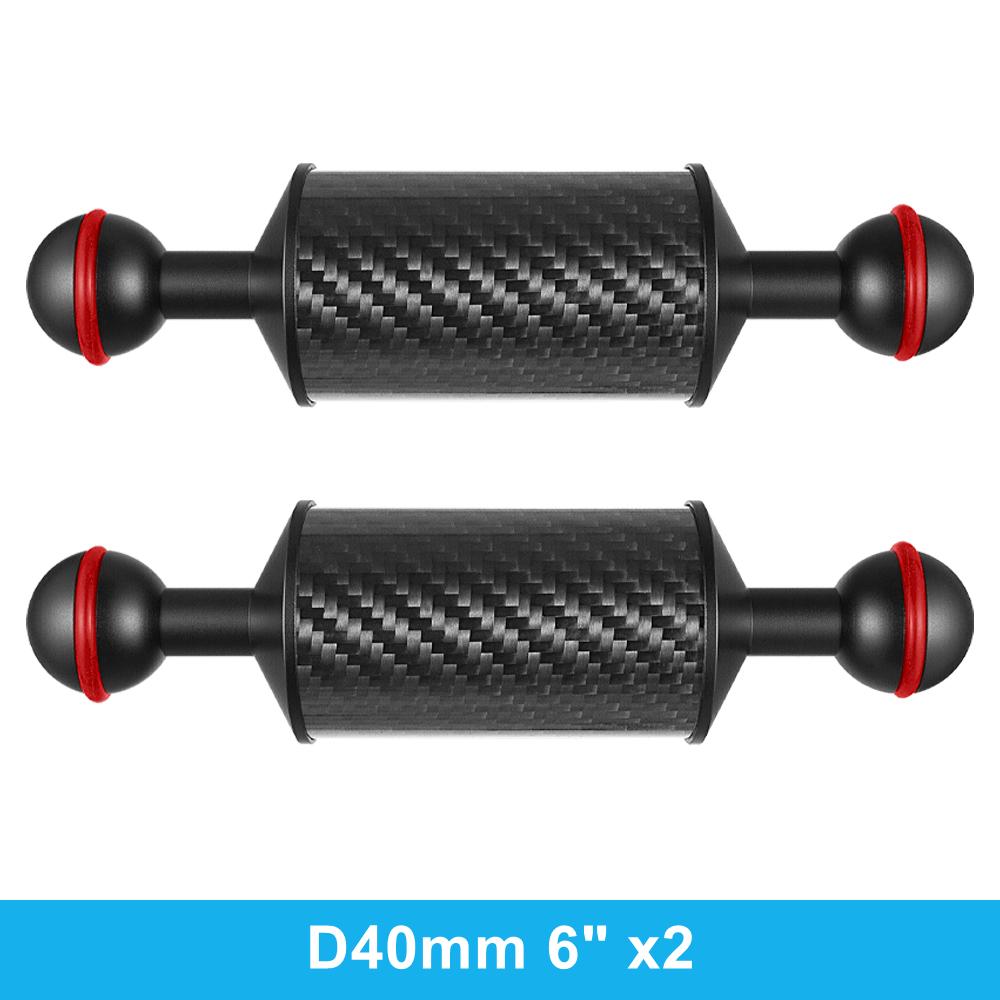 2 x D40mm Carbon Fiber Underwater Float Arm for Diving Tray Housing Video Light/Strobe Buoyancy Floating Ball Mounting (2 PCS)