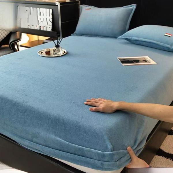 Vintervarm solid flanell elastisk bånd Lakenmadrassbeskyttertrekk Supermyk Koselig kingsize dobbeltseng laken uten putevar