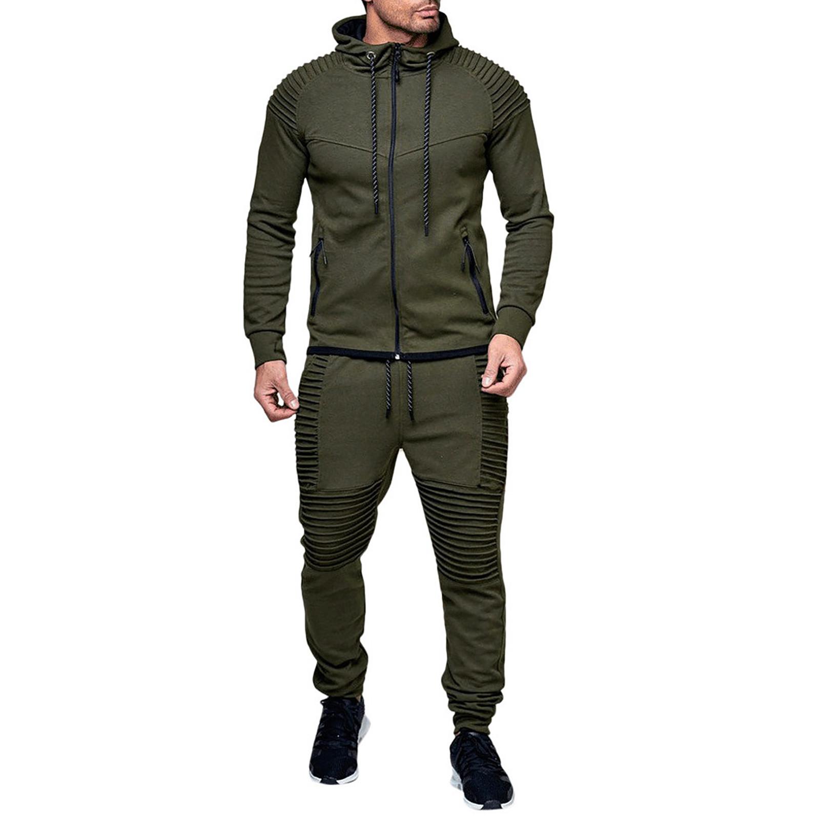 

Men s Winter Pocket Sweatshirt Top Pants Sets Sports Suit Tracksuit XL армія зелений колір