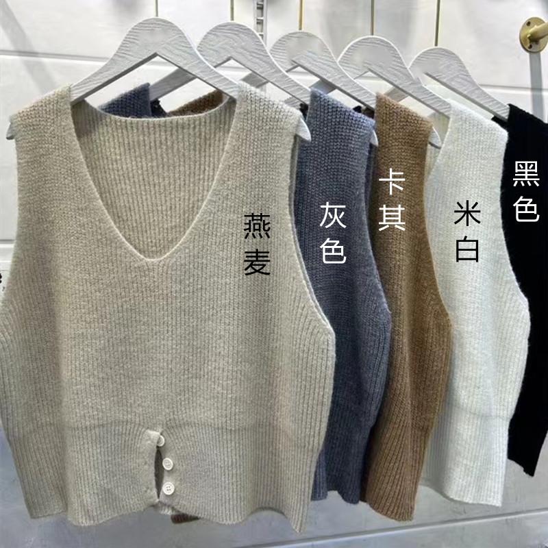 Damska kamizelka swetrowa bez rękawów z rozcięciem dekoltu w serek, dziergana kamizelka damska wiosenna nowa wersja koreańska