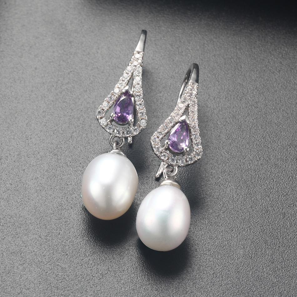 

Элегантные женщины AAA Блестящий кристалл Настоящий натуральный пресноводный жемчуг Серьги Мода Роскошный циркон 925 стерлингового серебра Ювелирные изделия