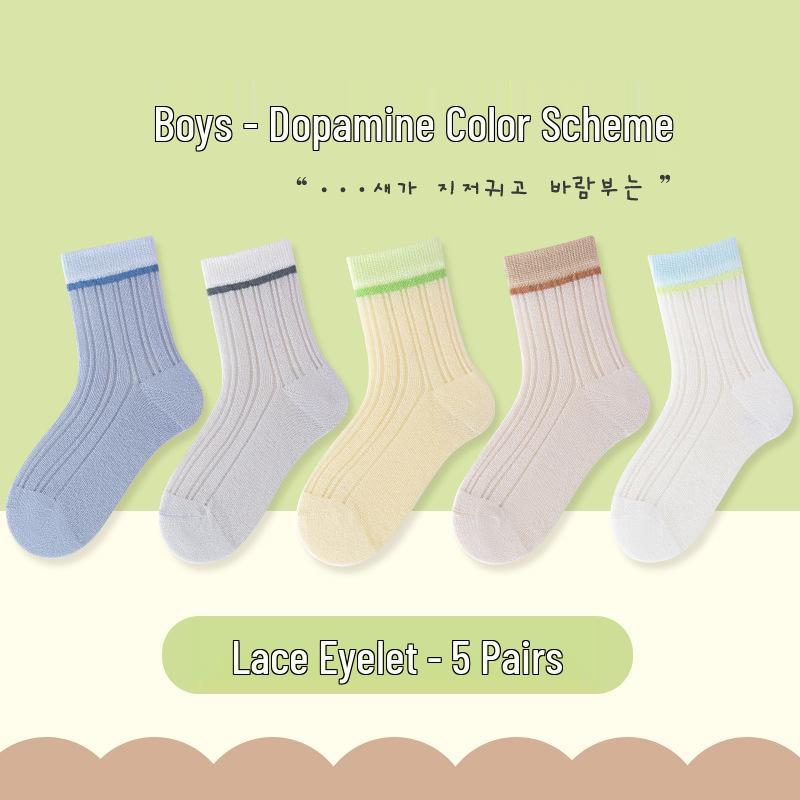 

Children s Spring & Summer Breathable Mid-Calf Cotton Socks - Ice Cream Colors, 5 Pairs for Boys & Girls 2-5 Years