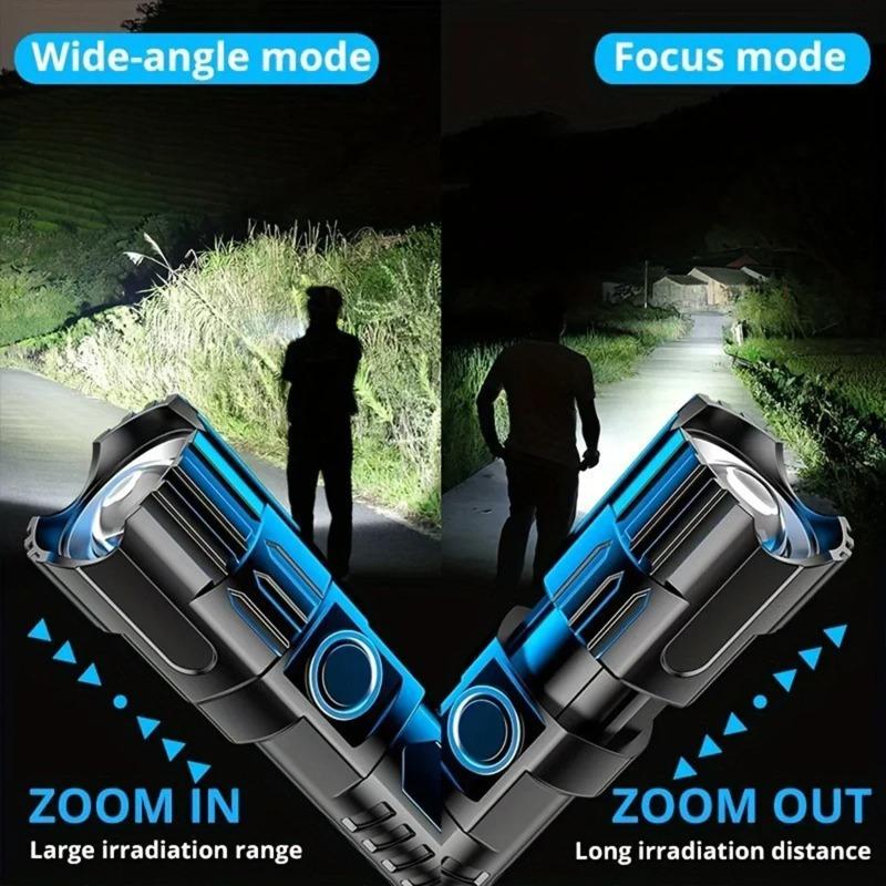 2000LM  USB Rechargeable Flashlight Telescopic Zoom Wide Beam Waterproof Torch Super Bright Emergency Flashlights