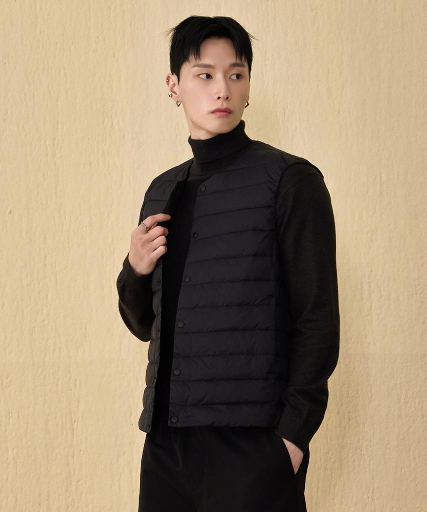 Chasecult Men'S Light Down Two-Way Neck Vest - Black
