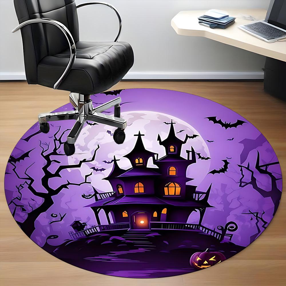 1pc Halloween HauntedHouse Office Round Area Rug, Under Office Chairs Bedroom Living Room Home Decor, Room Deco, Available In Various Sizes