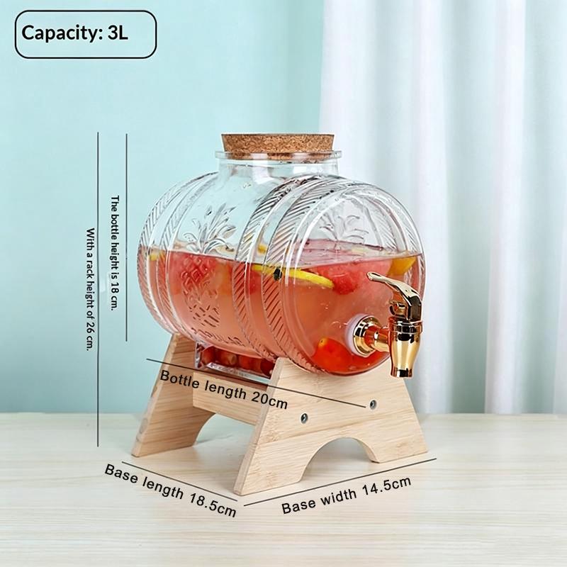 Glass Beverage Dispenser With Wooden Stand Tap Cork Stopper Transparent Wine Storage Jar For Home Party Drink Juice Container