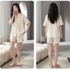 Yucahype Summer Pajama Set with Short Sleeve Shirt and Open Loose Solid Women's Cups, 100% Cotton, Shorts, Front, Moisture-Wicking, Breathable,