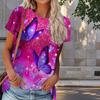 Women Summer T Shirt Butterfly Print Retro Fashion Short Sleeve Tees Casual   Printed  Tops