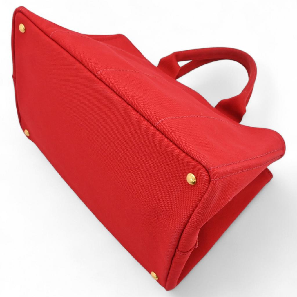Auth PRADA Canapa Tote Bag Red Canvas BN1872 pr9946dd Used