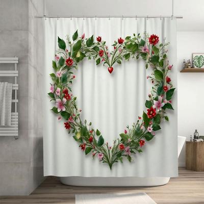 Floral Heart Design Waterproof Shower Curtain for Bathroom Decor, High-Quality Material and Easy To Clean