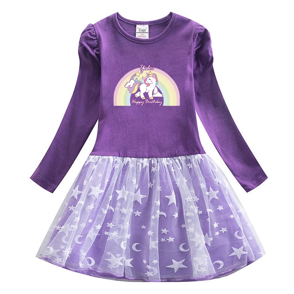 Unicorn Princess Long Sleeve Dress for Girls - Stylish Spring/Autumn Skirt