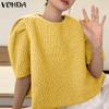 VONDA Women Summer Round Neck Puff Short Sleeve Blouses