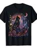 Herren & Damen Gothic Schwarze Katze & Mond T-Shirt - Mystisches Nachthimmel Design mit