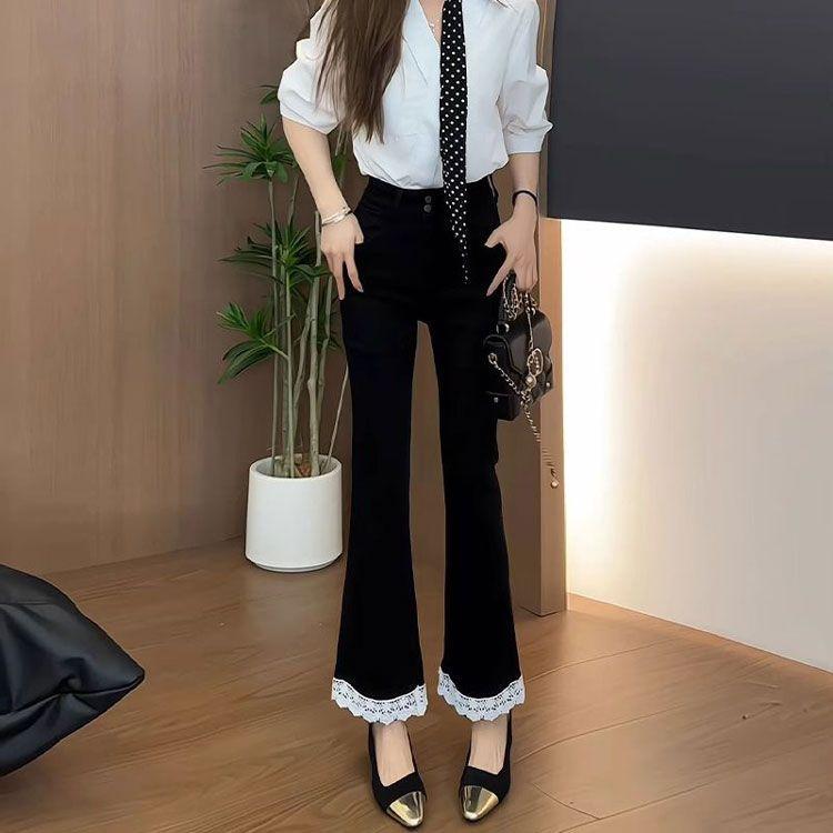 

Fashion Flow Lace Micro Flare Jeans Female Summer Skinny High Waist Stretch Nine-minute Flared Pants Retro Street Style Baggy Long Jeans for Ladies 4XL