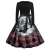 Women's Casual Fashion Round Neck Halloween Printed Vintage Dress