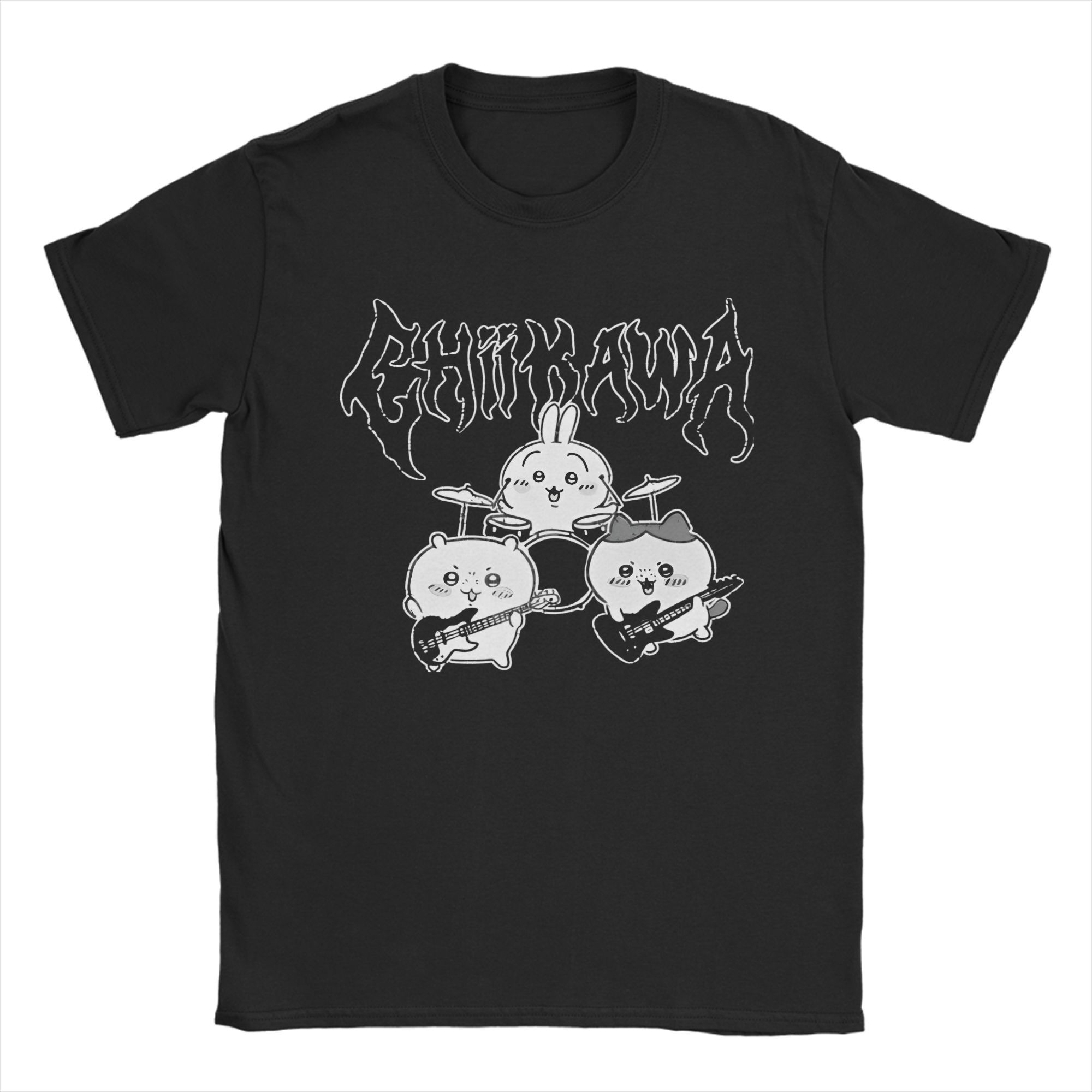 

Чоловіча футболка Chiikawa Usagi Hachiware Heavy Metal Мем Чиста бавовна Повсякденна з коротким рукавом З круглим вирізом Футболки з принтом S