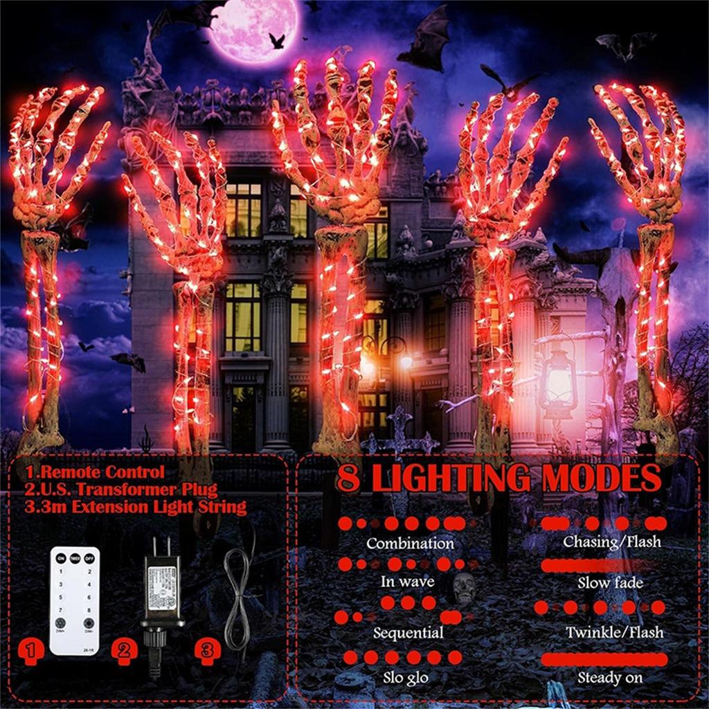 5Pcs 18in Halloween Skeleton Hands Decoration Glowing Lights, Skeleton Hand Garden Lights, Horror Garden Decoration Stakes
