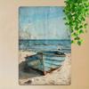 Vintage Blue Boat Seagulls Metal Wall Art Rustic Coastal Decor Waterproof Iron Sign Ocean Beach Scene 12x8 Inch