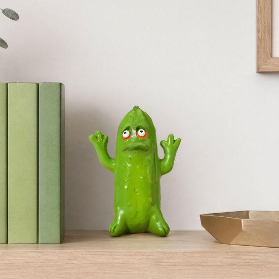Funny Pickle Sculpture, Quirky Cucumber Statue, Cute Resin Pickle Emotional Support Ornament for Home, Living Room, Bedroom, Office Desk Decor