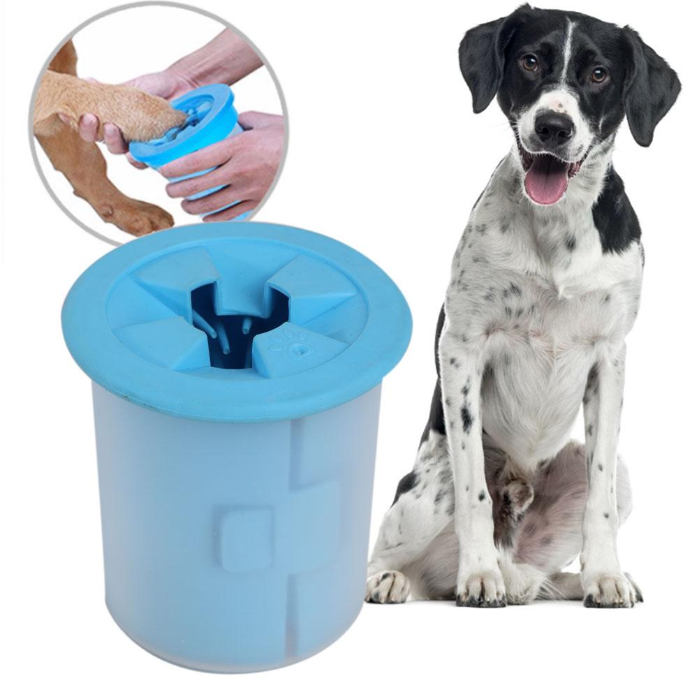 Soft Gentle Silicone Solid Color Pet Dog Paw Cleaner Cup Foot Washer Tool (Blue)