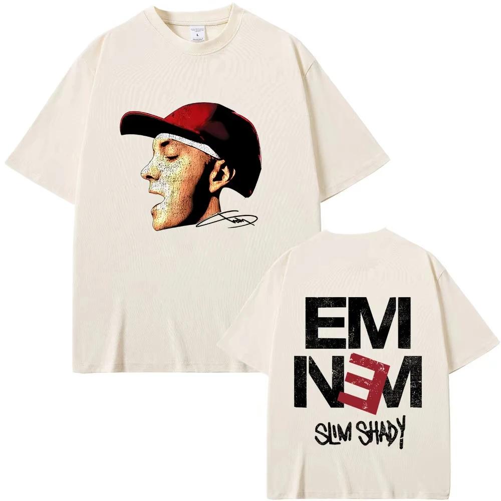 Rapper Eminem Face Graphic T-shirt Slim Shady Album Printed Tshirt Men Women Hip Hop Fashion Pop Music T Shirts Male Casual Tees