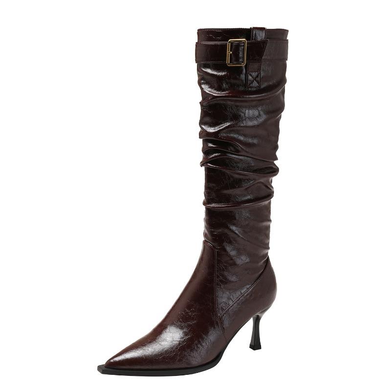 2026 Autumn and Winter Slim Heel New Pointed Elastic Knee High Boots